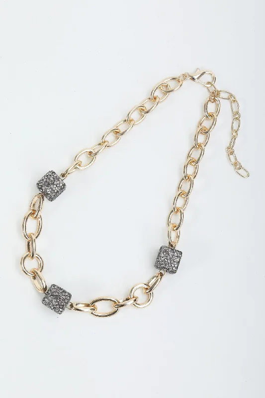 Gold Link Silver Beaded Necklace