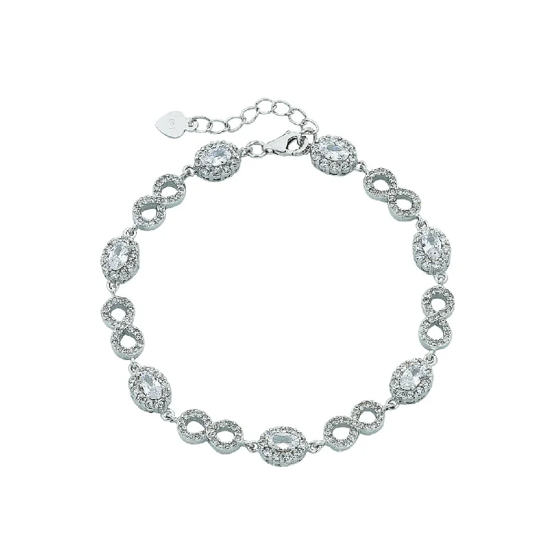 Sterling Silver Alternating Oval and Infinity Cubic Zirconia Bracelet