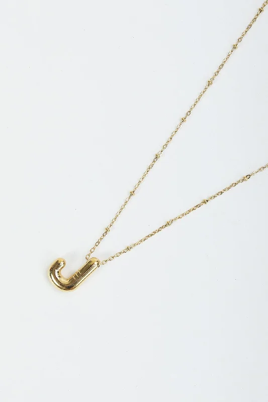 Bubble "J" Gold Initial Necklace