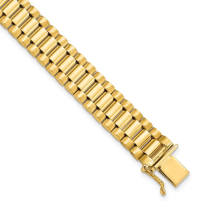 Mens 10mm 14k Yellow Gold Polished & Satin Panther Link Bracelet, 8 In