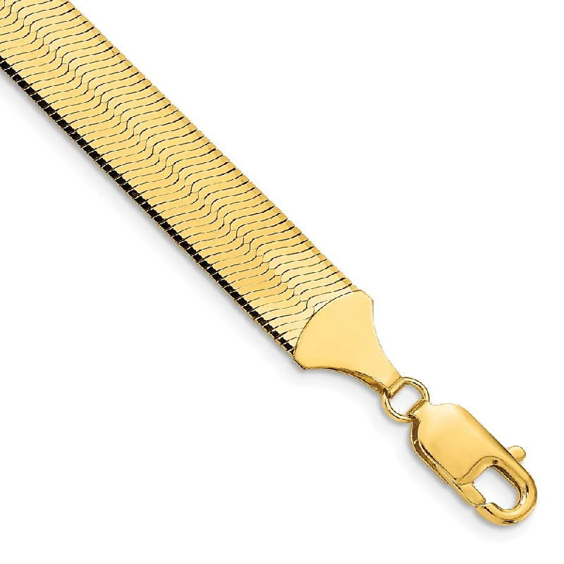 10mm 14k Yellow Gold Solid Herringbone Chain Bracelet