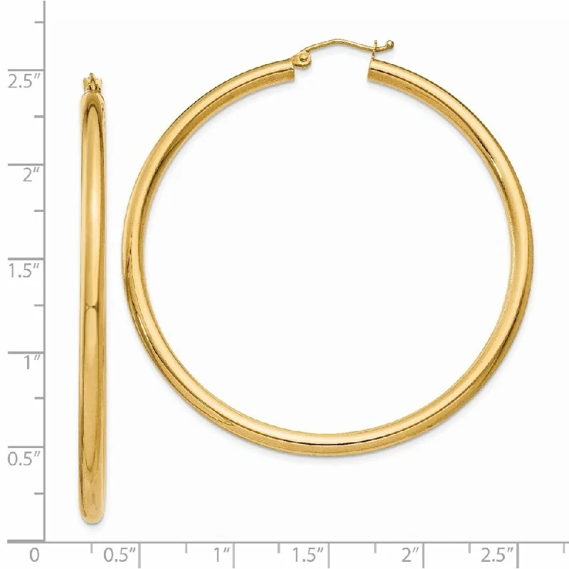 Diamond2Deal 14K Yellow Gold Light Tube Hoop Earrings (L-55 mm, W-3 mm)