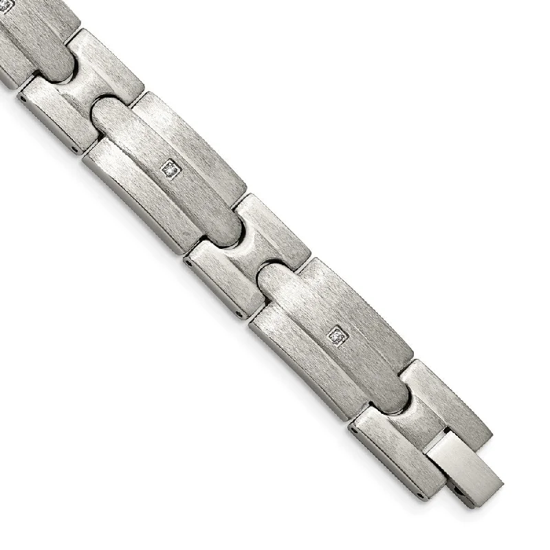 Men's 13mm Stainless Steel & CZ Brushed Link Bracelet, 8.25 Inch