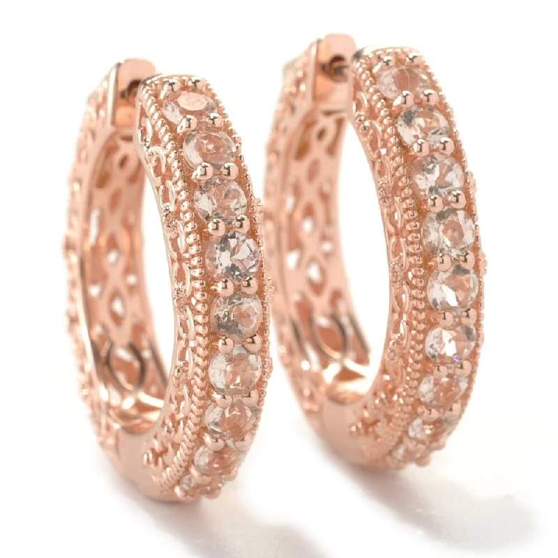 1" Nine-Stone Scrollwork Morganite Hoop Earrings