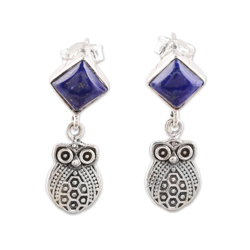 NOVICA Royal Owls, Lapis lazuli dangle earrings