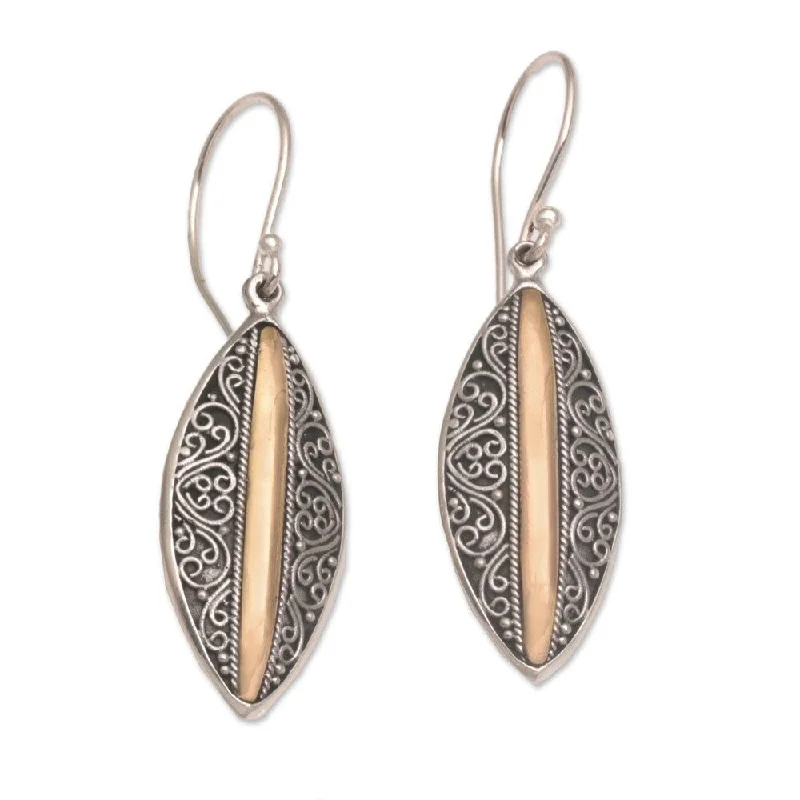 Handmade Sterling Silver Gold Accent Luminous Shields Earrings (Indonesia) - 1.7*0.5