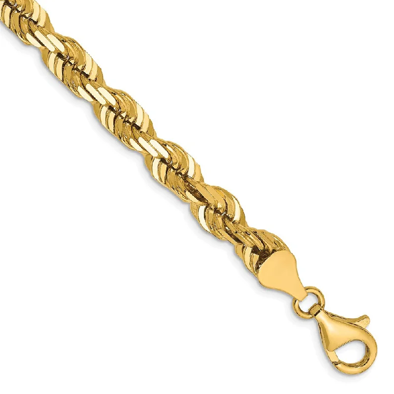 Men's 14k Yellow Gold 6.5mm D/C Solid Rope Chain Bracelet