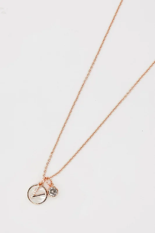 V Initial Necklace in Rose Gold