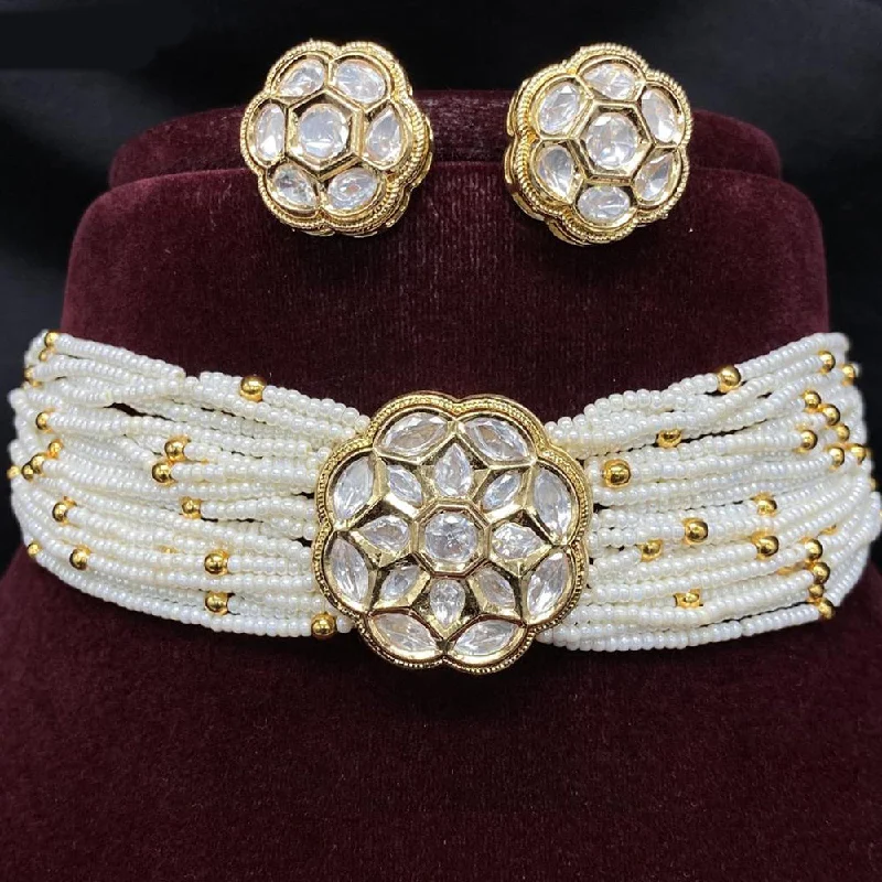 Royal Kundan Jewellery Gold Plated Polki Kundan And Pearls Choker Necklace Set