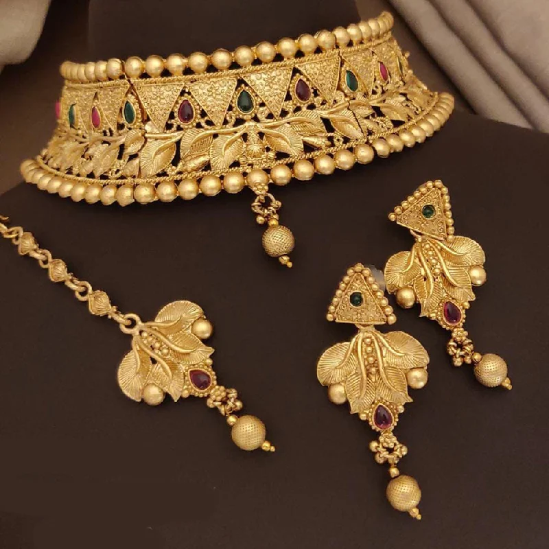 FS Collection Gold Plated Pota Choker Necklace Set