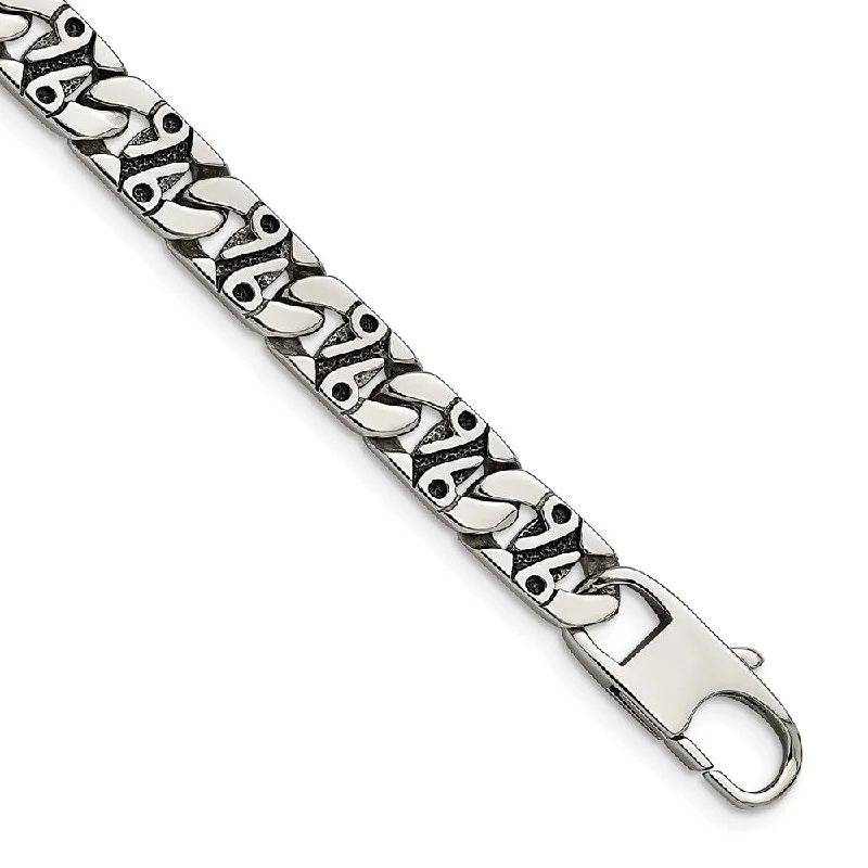 9mm Stainless Steel Fancy Number 96 Anchor Chain Bracelet, 8.75 Inch