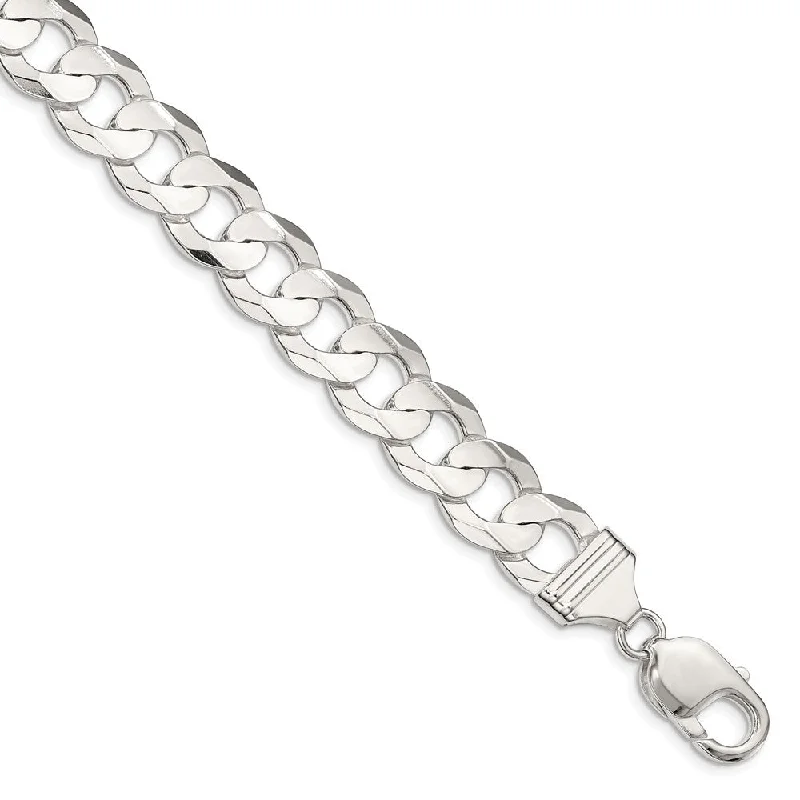 Men's 12mm Sterling Silver Solid Concave Beveled Curb Chain Bracelet