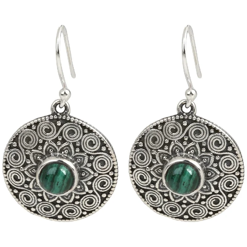 925 Sterling Silver Malachite Drop & Dangle Earrings