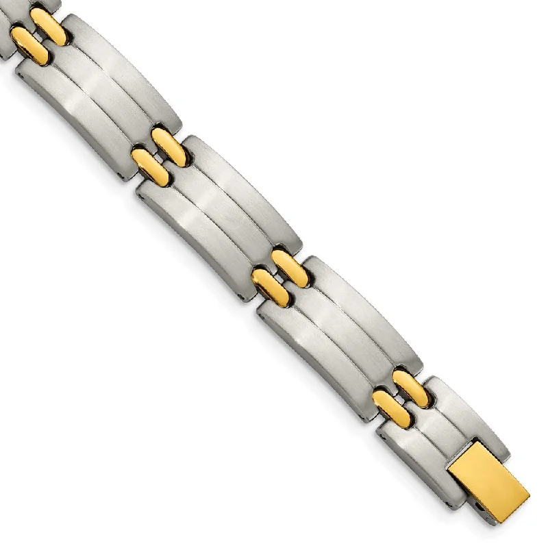 Men's Stainless Steel and Yellow Gold Tone Plated Bracelet, 8.75 Inch