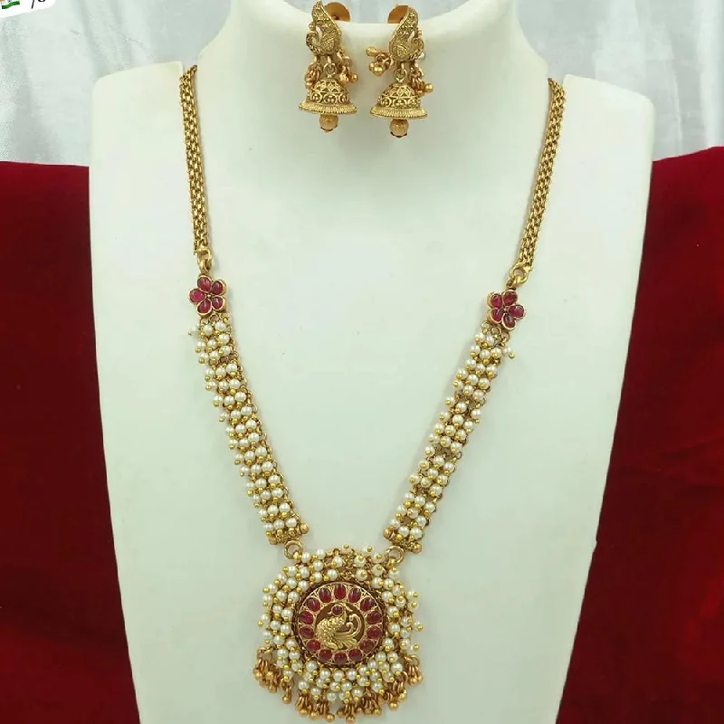 FS Collection Gold Plated Pota Stone and Pearls Necklace Set