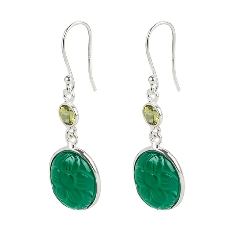 925 Sterling Silver Green Onyx And Peridot Drop & Dangle Earrings