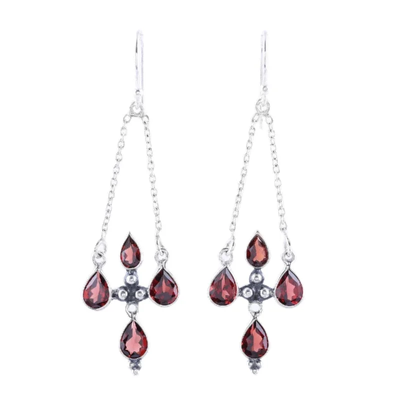 NOVICA Scarlet Flare, Garnet dangle earrings - 2.3*0.7