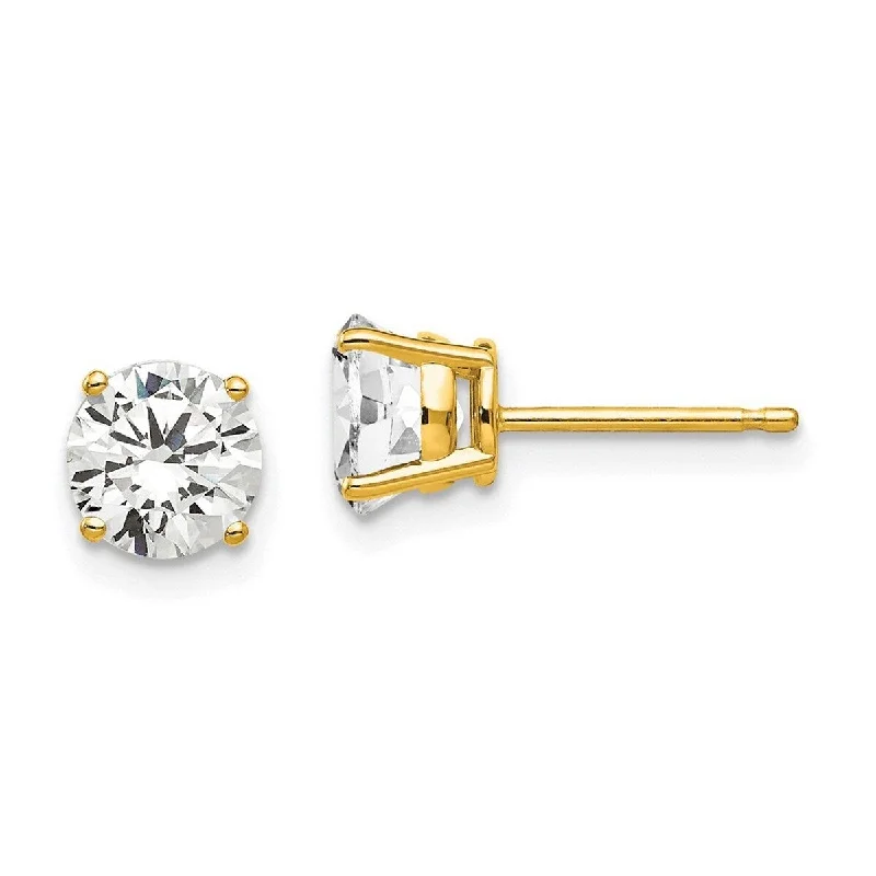 Curata 14k Yellow Gold Post Earrings 6mm CZ Cubic Zirconia Earrings - 6x6mm Wide