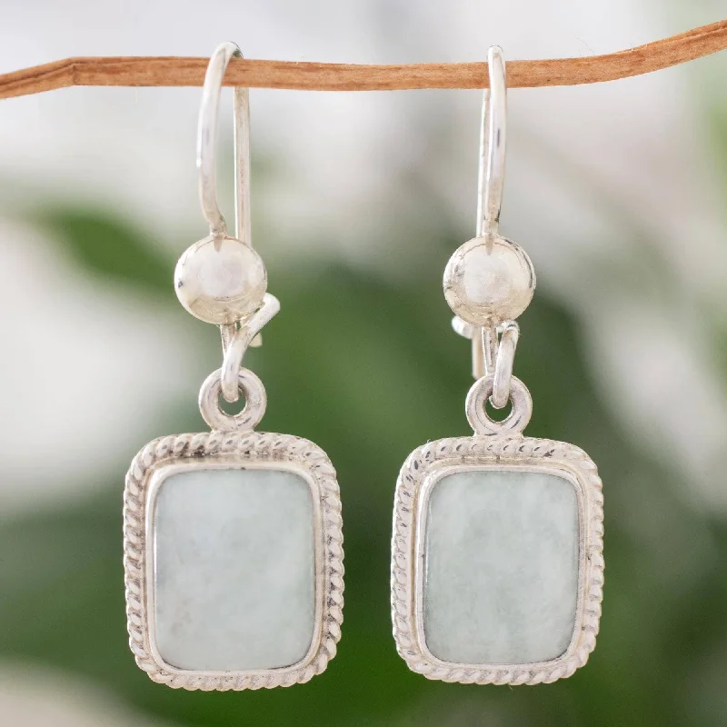 Handmade Sterling Silver 'Divine Light' Jade Earrings (Guatemala) - 1.2L*0.5W