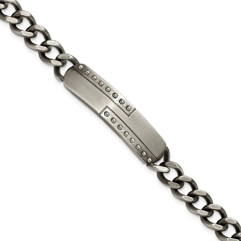 Mens 12mm Gun Metal Plated Stainless Steel Matte I.D. Bracelet, 9 Inch