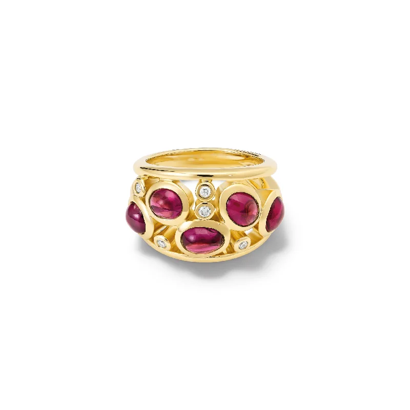 Multi Aeneus Ring 18ct Yellow Gold - Cabochon Rhodolite Garnet & Diamond