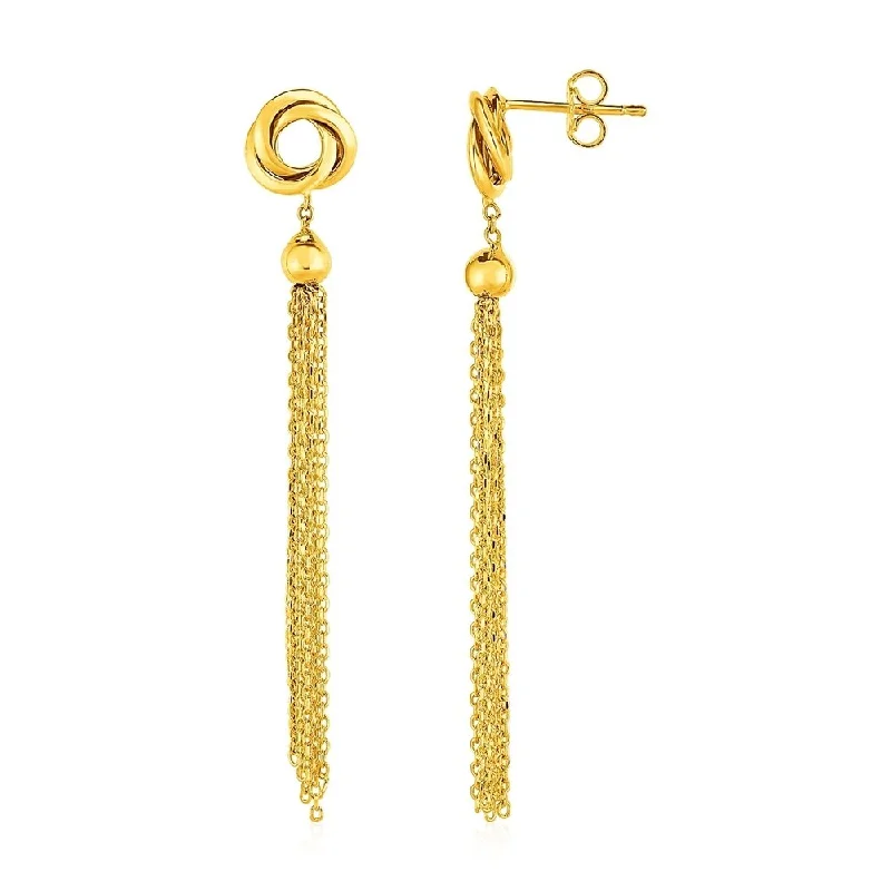 Earrings with Love Knots and Tassels in 14k Yellow Gold