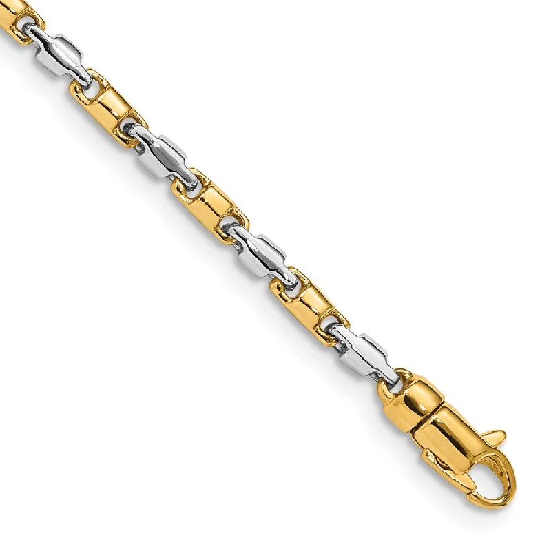 Mens 14k White & Yellow Gold, 2.5mm Fancy Link Chain Bracelet