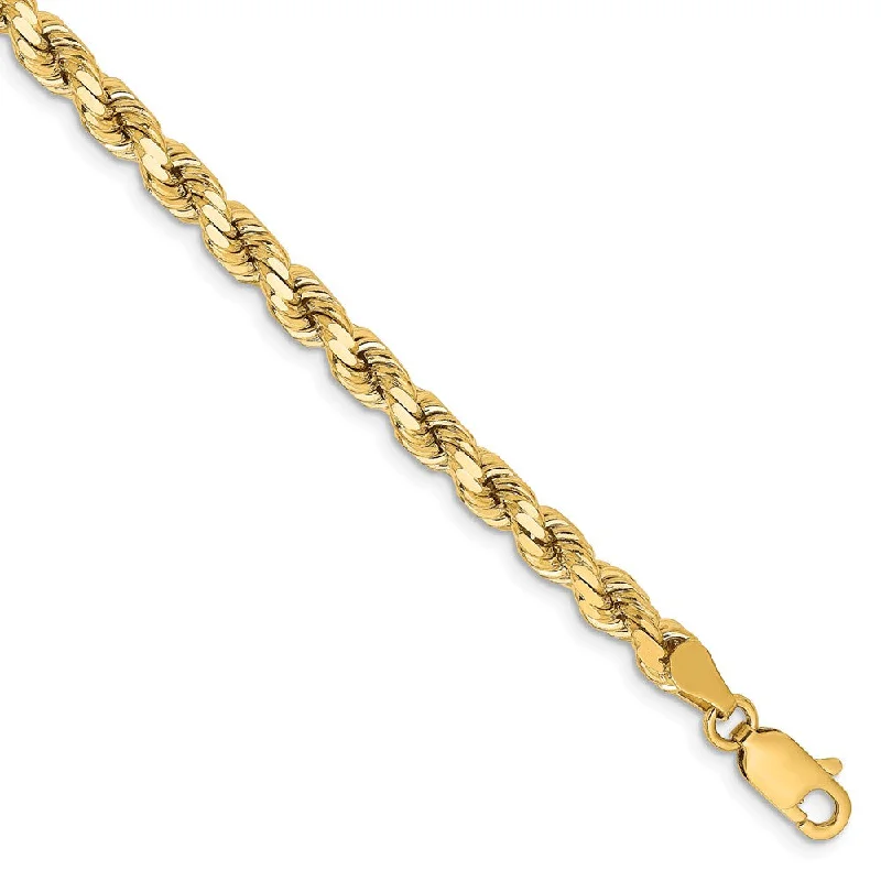 14k Yellow Gold 4.25mm Diamond Cut Solid Rope Chain Bracelet