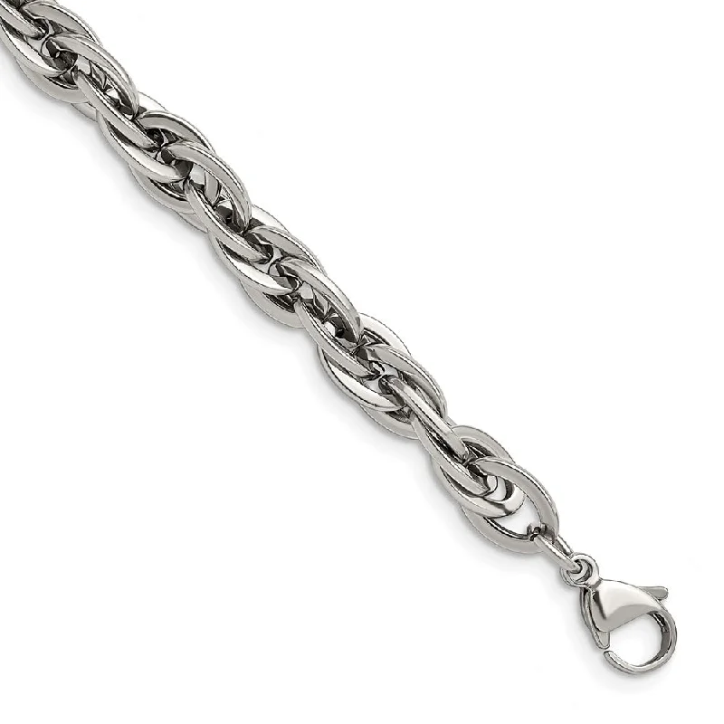 9mm Stainless Steel Polished Loose Rope Chain Bracelet, 8 Inch