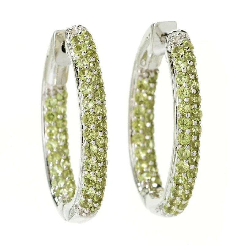 Sterling Silver Pave Peridot Inside-out Hoop Earrings