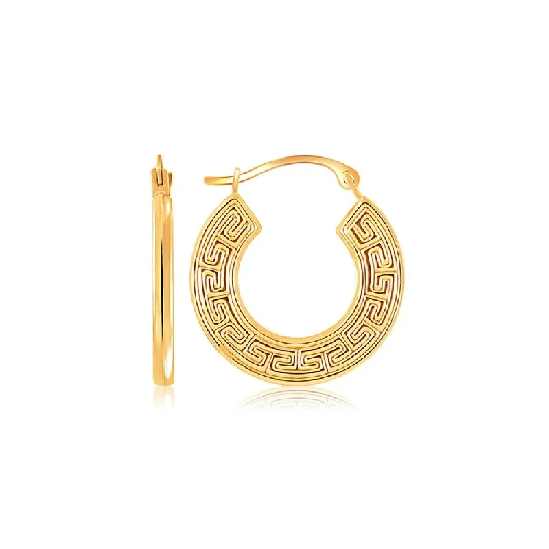 14k Yellow Gold Greek Key Small Hoop Earrings