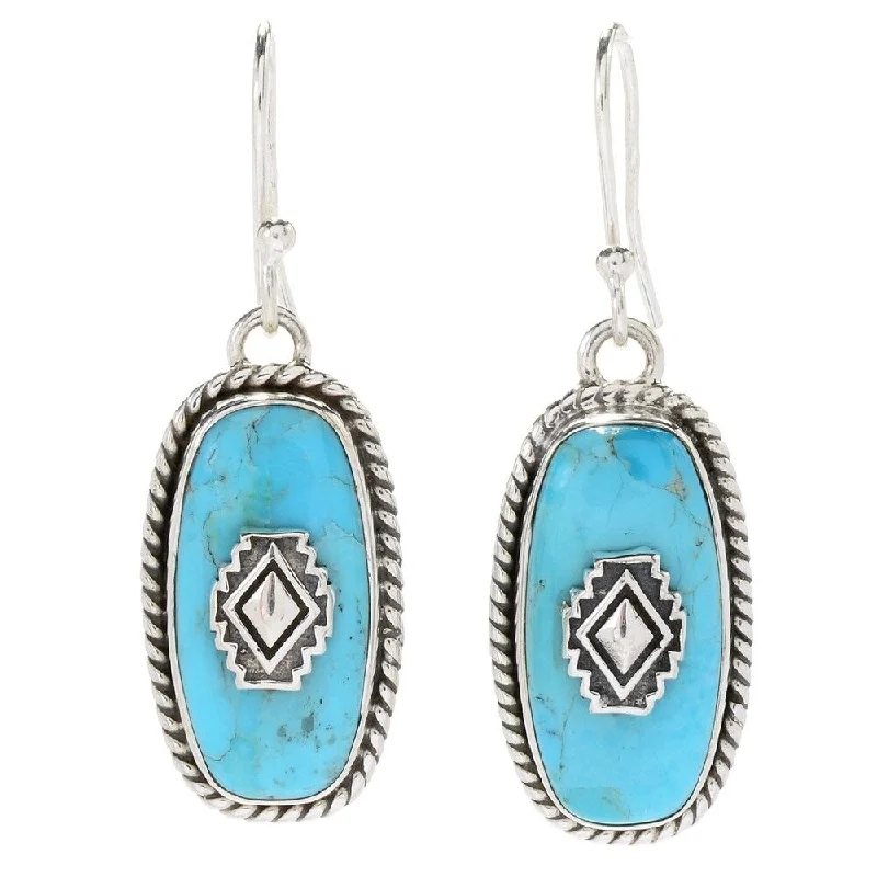 Sterling Silver 1.5" 20 x 10mm Kingman Mohave Turquoise Elongated Drop Earrings