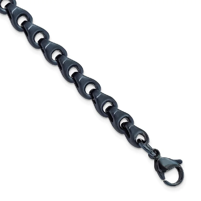 6mm Dark Grey/Blue Plated Stainless Steel Chain Link Bracelet, 8.5 In