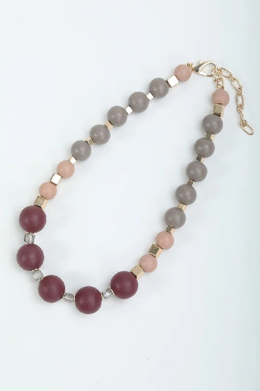 Wine Contrast Colour Beaded Necklace