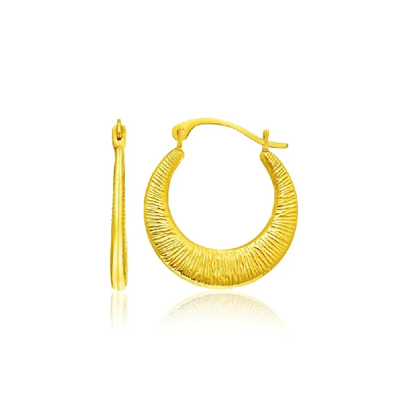 14k Yellow Gold Graduated Round Textured Hoop Earrings