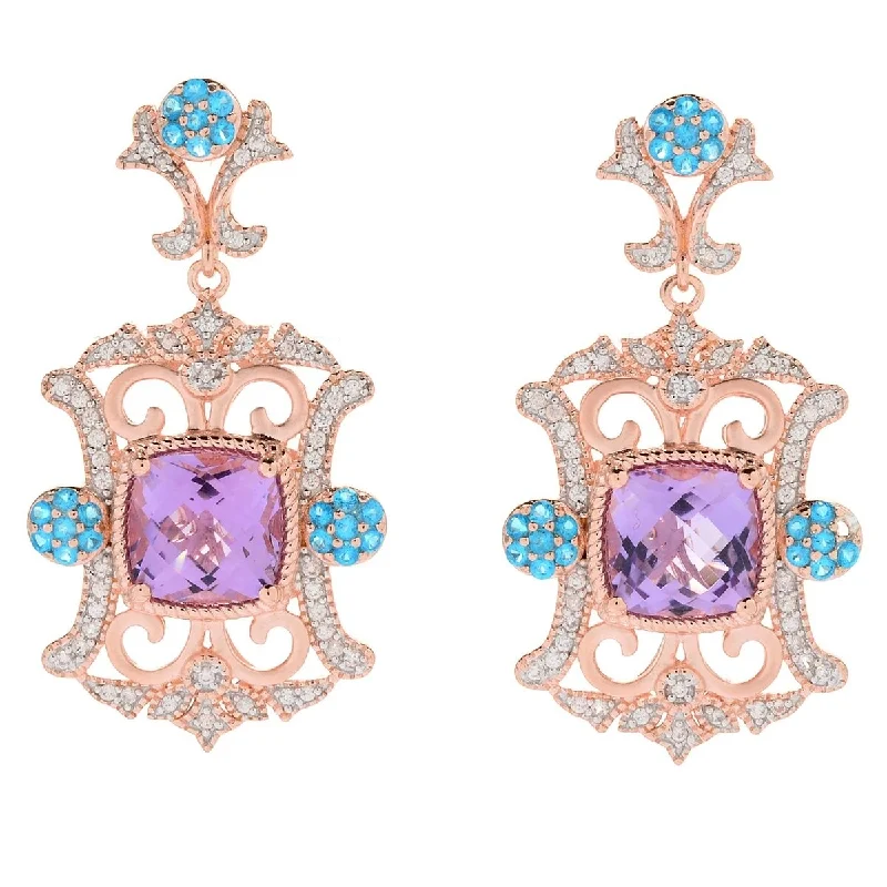 Dallas Prince 1.5" 7.50ctw Pink Amethyst, Neon Apatite & White Zircon Drop Earrings. Collection: Garden Party.