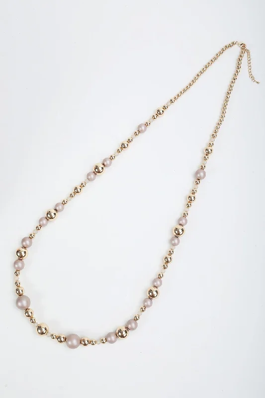 Faux Pearl Gold Beaded Long Necklace