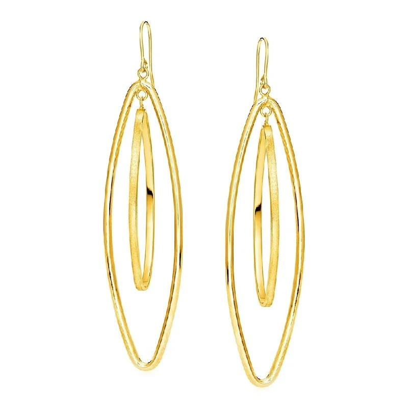 14k Yellow Gold Earrings with Two Elongated Marquise Dangles