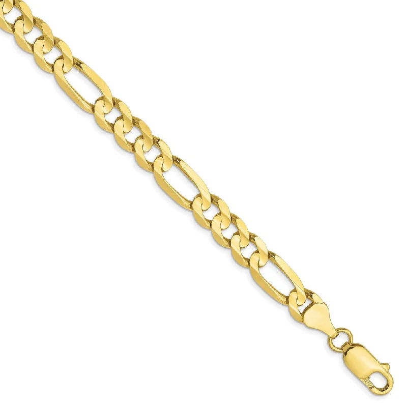 Men's 6.75mm 10K Yellow Gold Solid Concave Figaro Chain Bracelet