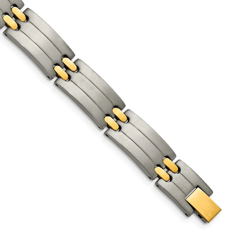 Men's 11mm Titanium and Gold Tone Solid Link Bracelet - 8.5 Inch