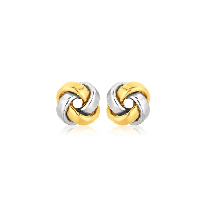 14k Two Tone Gold Square Love Knot Stud Earrings