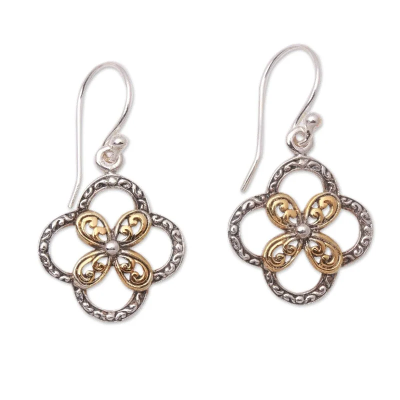 NOVICA Summery Petals, Gold accented sterling silver dangle earrings - 1.4*0.8