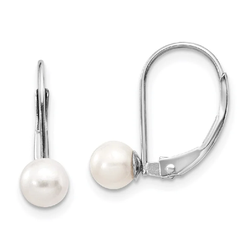 14k White Gold Pearl Earrings w/ Leverback (L-18 mm, W-5 mm)