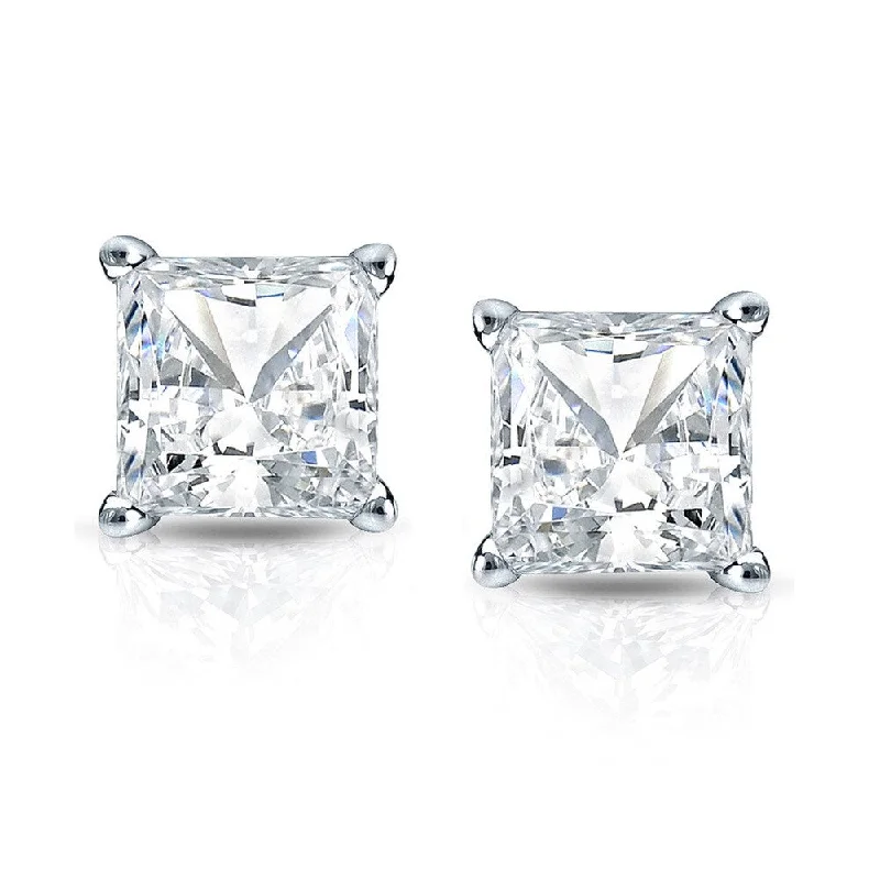 14k Gold Princess-Cut 1 1/4ct TDW TDW Martini Set Diamond Stud Earrings by Auriya (H-I, SI1-SI2)