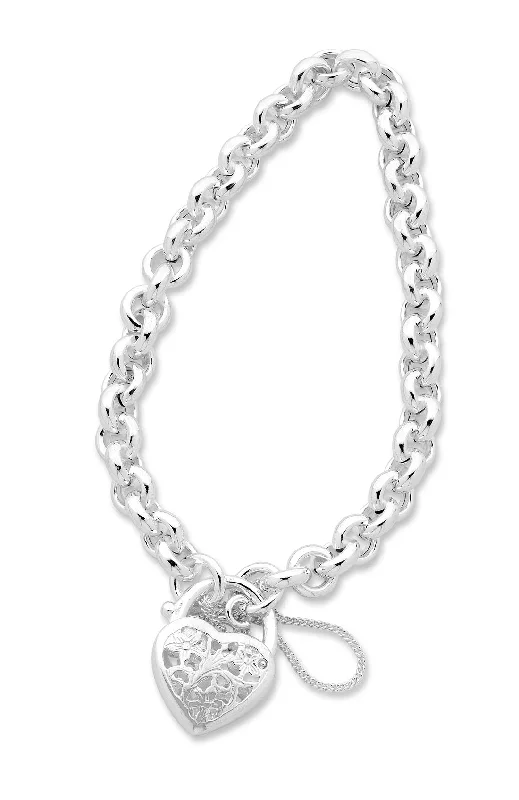 Sterling Silver Filigree Heart Padlock Bracelet