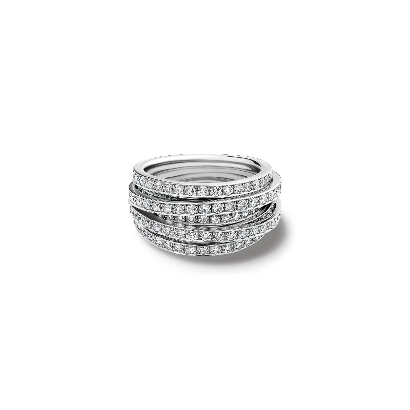 Tagliatelle Ring 18ct White Gold - Diamond Pavé