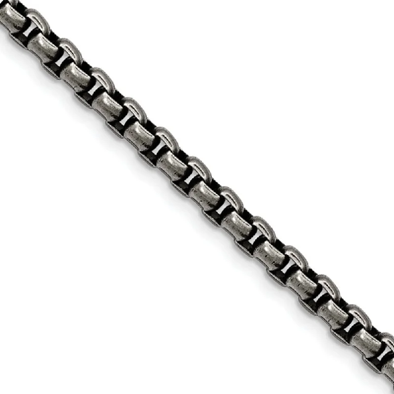 4mm Stainless Steel Antiqued Round Box Chain Bracelet, 8.5 Inch