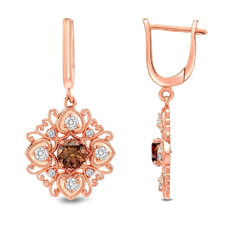 Auriya 14k Rose Gold 1 4/5ct TDW Vintage Inspired Brown and White Diamond Dangle Earrings