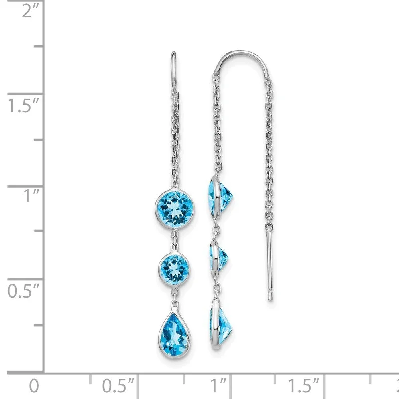 14k White Gold Blue Topaz Dangle Earrings (L-45 mm, W-5 mm)