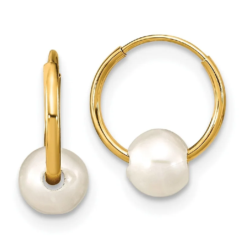 14k Yellow Gold Madi K 5-6mm Round White FWC Pearl Hoop Earrings